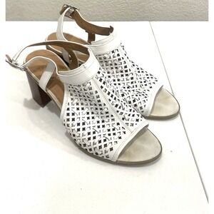 Franco Sarto Harlet 3 Leather Block Heel Sandals Shoes Sling White Women's 10